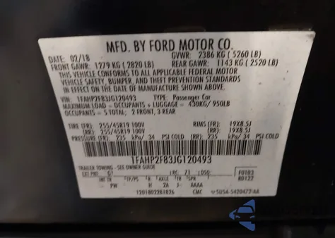2018 Ford Taurus Limited z USA, uszkodzony, nr VIN 1FAHP2F83JG120493